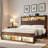 Bed Frame with Bookcase Storage Headboard and Footboard, LED Lights, Charging Station-416946863-409050994