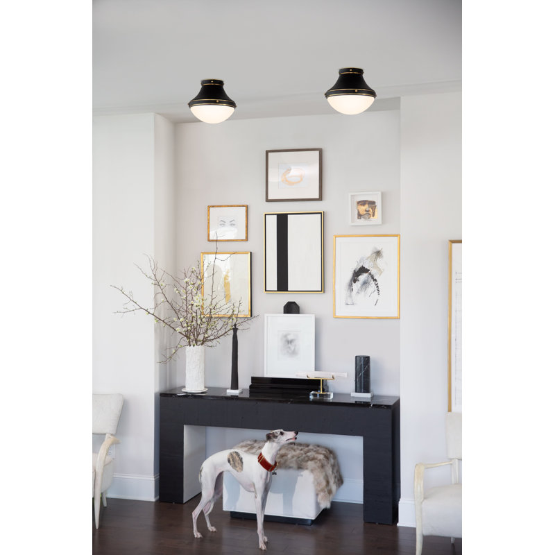 Oliver Bright Brass 3-Light LED Flush Mount with Etched Opal Shade