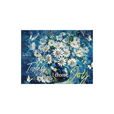Navy Blue Daisy Floral Wall Art, Built-In Wood Frame, 36W X 24L