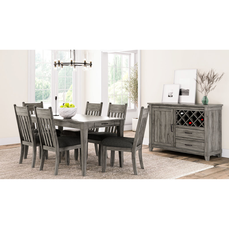 Deux tables de salle à manger à deux tiroirs gris rustique avec trait extensible, huit places assises, bois massif et deux tiroirs de rangement composés