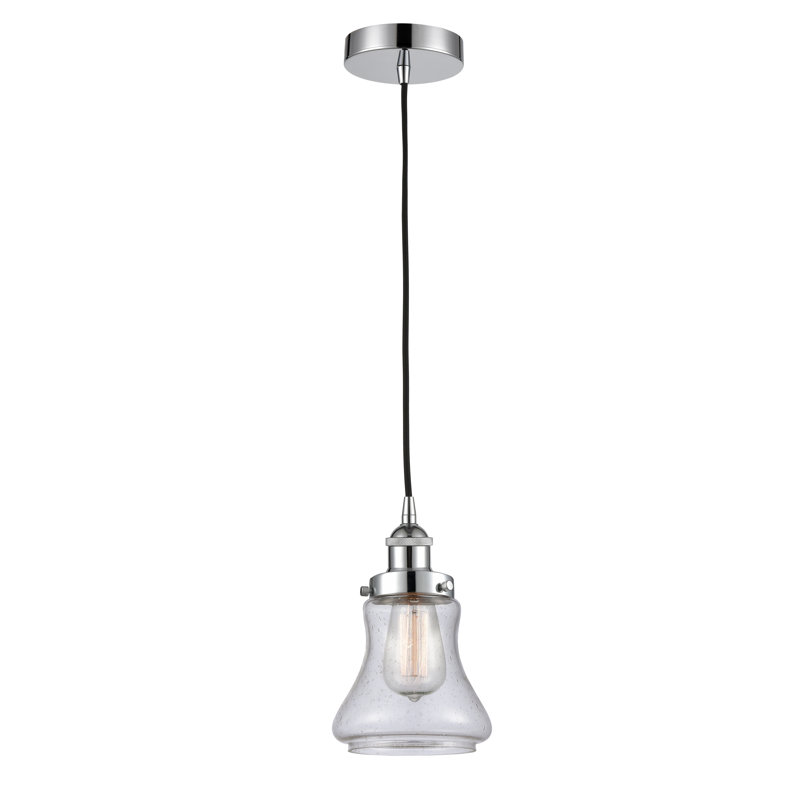 Luminaire suspendu en forme de cloche à 1 lumière Cahuilla, Chrome poli, Bullé