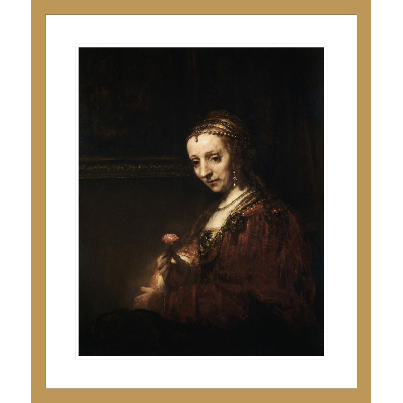 «Lady with a Pink» par Rembrandt van Rijn - Estampe numérique encadrée, H 27,83 po x l 23,5 po