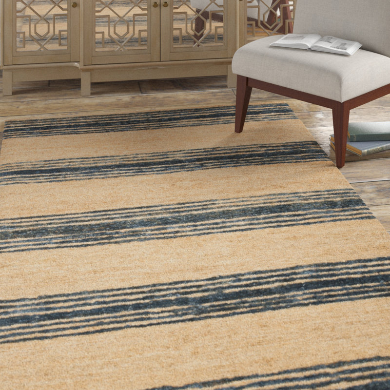 Tapis en jute / coton noué à la main Hedman beige / brun / bleu, Rectangle 6 pi x 9 pi