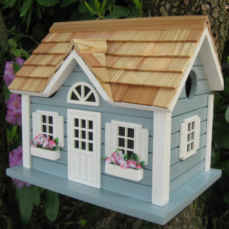 Nantucket Cottage Blue Bird House with Cedar Roof