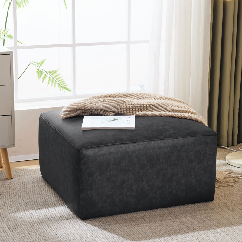 Black Pu Leather Footrest - Sleek And Contemporary For Living Area Modern Square Faux Upholstery Practical Design, Black