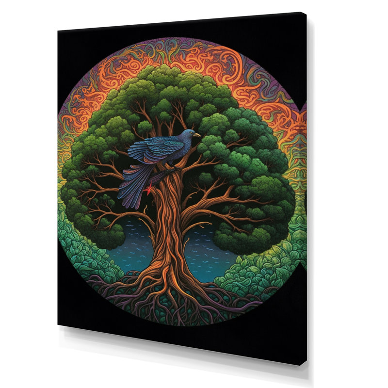 Arbre de vie rétro Illustration I - reproduction sur toile, H 40 po x l 30 po x P 1,5 po, Toile tendue