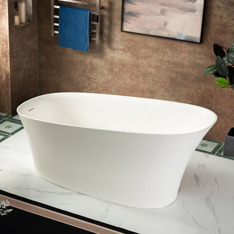 Aether WOODBRIDGE Luxury Contemporary Solid Surface Stone Resin Freestanding Bathtub in Matte White