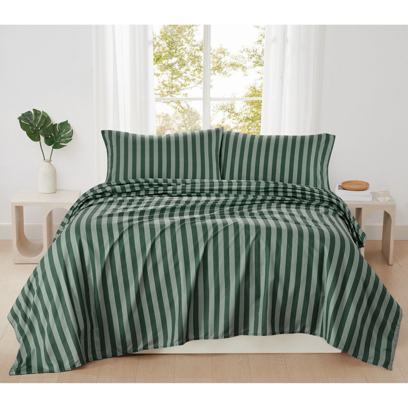 Ensemble de draps Weston, Ensemble de draps pour grand lit avec 2 taies d'or, Vert