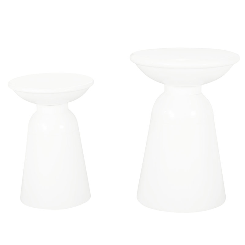 Modern Metal S/2 End Tables, White Powder-Coated With Robust Iron Frame And Elegant Pedestal For Office Storage Table Pair, Minimalist Design Stable Use