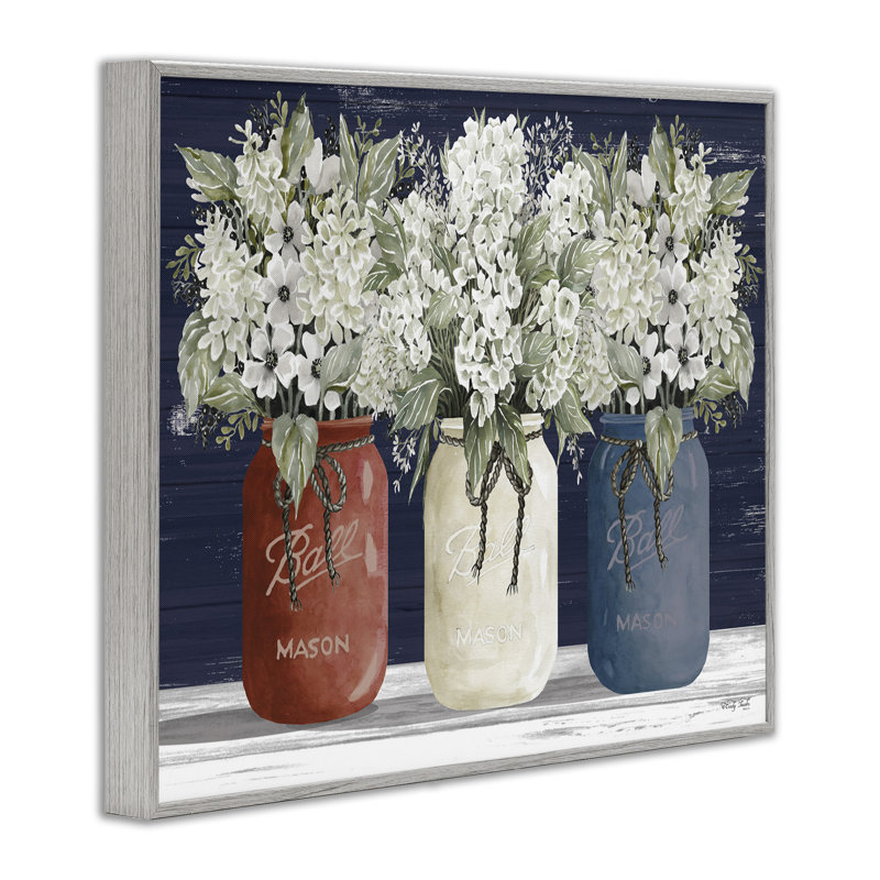 Americana, bouquets de fleurs, fleurs rustiques, campagne, fierté grise, surdimensionnée, estampe numérique encadrée de Cindy Jacobs