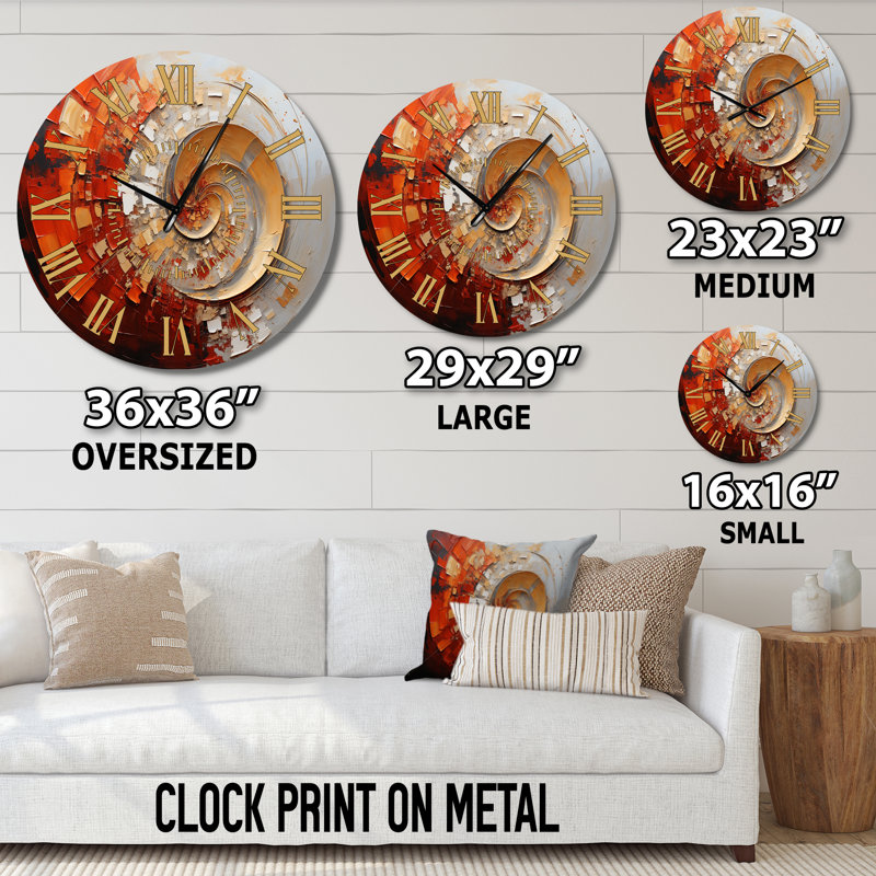 Energetic Spiralscape I - Abstract Spirals Golden Face Wall Clock, Medium