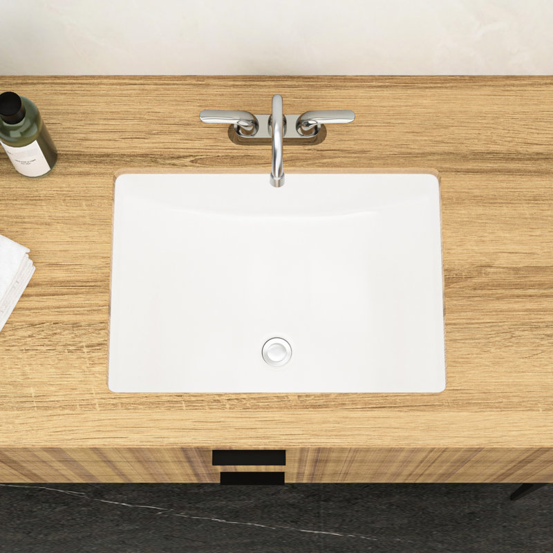 Lavabo de salle de bain rectangulaire encastré blanc en céramique avec trop-plein - style moderne épuré, teinté, pour emplacements multiples, aspect contemporain 21,5 po x 15 po, différents réglages