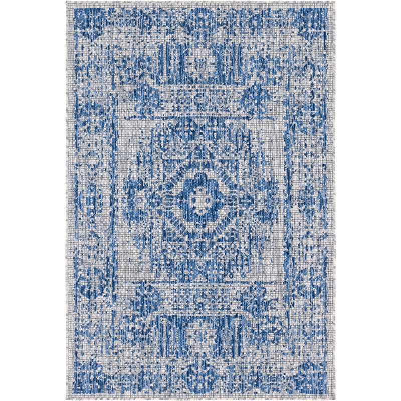 Tapis oriental bleu / gris Cowell, Rectangle 4 pi 1 po x 6 pi 1 po