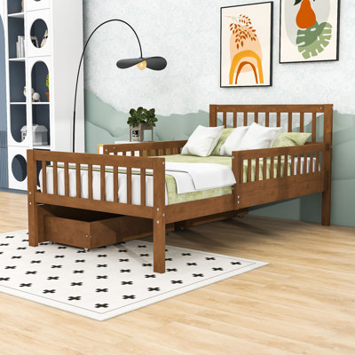 Wooden Platform Bed with 2 Drawers