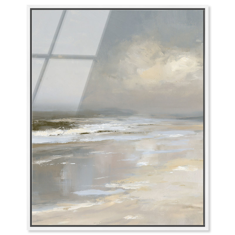 Pale Beach I Impression acrylique encadrée Décoration murale côtière par, H 21 po x l 17 po, Cadre blanc