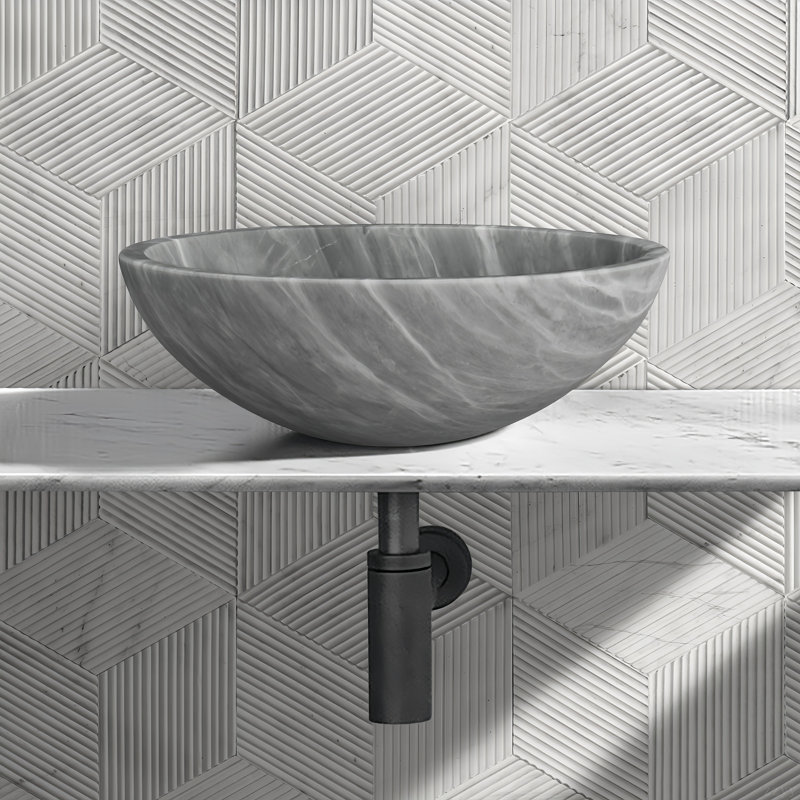 Natural Marble Bathroom Vessel Sink, Polished Surface, Natural Stone, Genuine Marble, Real Marble, 15.7XH5.9 Inches/ 400XH150 Mm