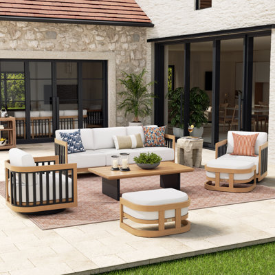 Sereno Patio 5 Person Aluminum Swivel Conversation Set With Cushions And Ottomans