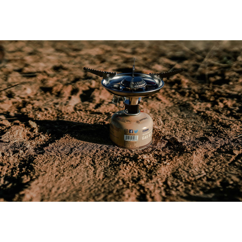 Compact Beige Stainless Steel Single Burner Camping Stove