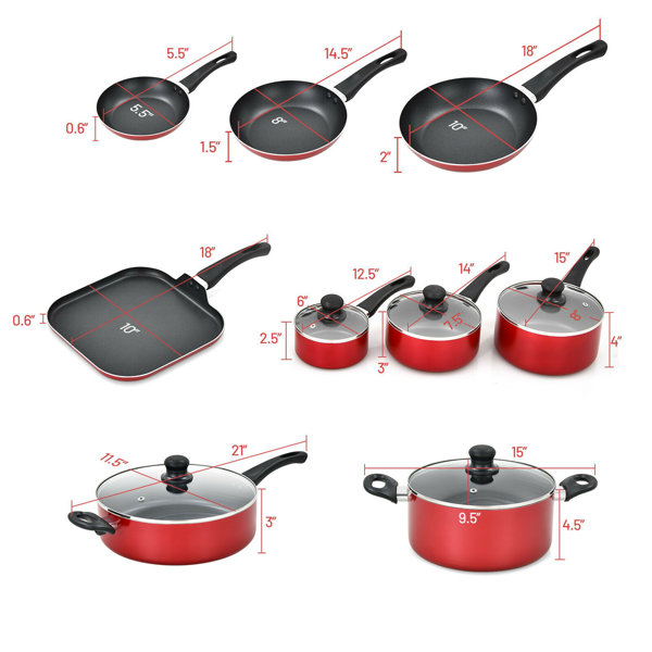 6 PCS Nonstick Cookware Set, Kitchen Cookware Set, Pan Set, Frying Pan,  Stock Pot, Milk Pan with Cool Touch Handle Red