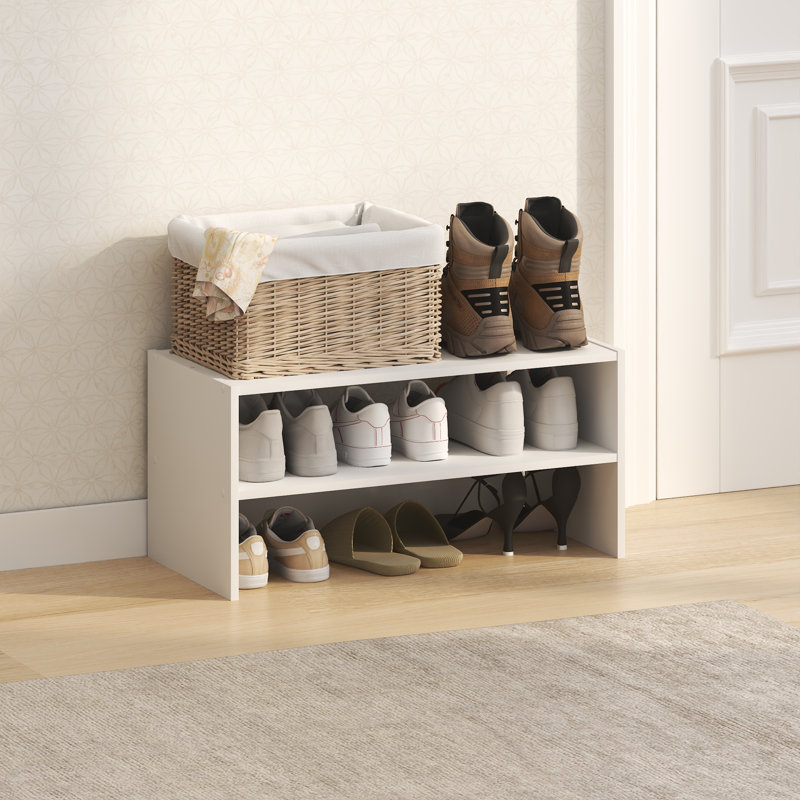 Furinno FANO Shoe Rack, 24-Inch Width Shoe Organizer, Stackable Shoe Storage, 11.7 x 24.2 x 11.7, for Closet Entryway, Office, Garage, White