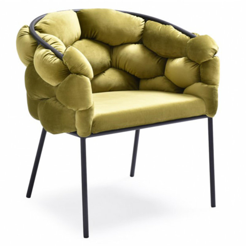 Lawncrest 18'' H Velvet Upholstered Metal Armchair, Green, Black