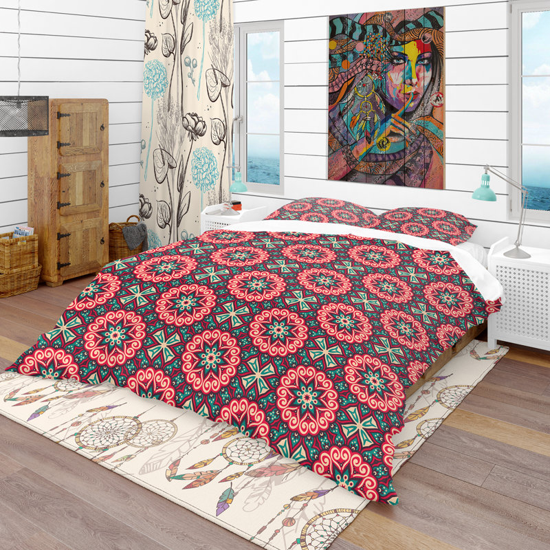 Ensemble de housse de couette bohème et éclectique, Housse de couette très grand + 2 taies décoratives