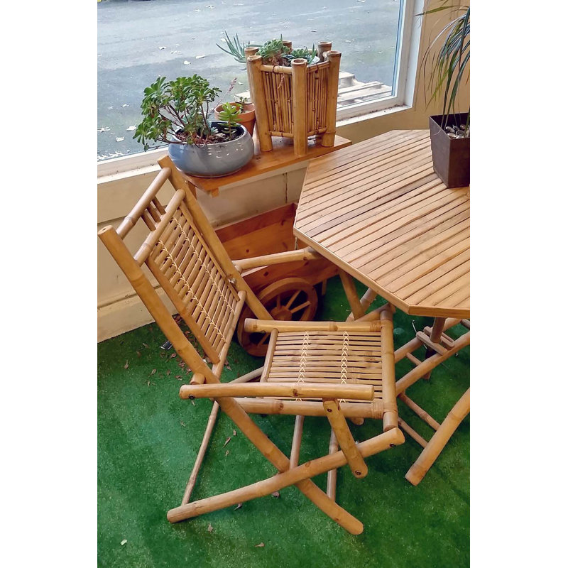 Natural Tan Bamboo Folding Dining Armchairs, Set of 2