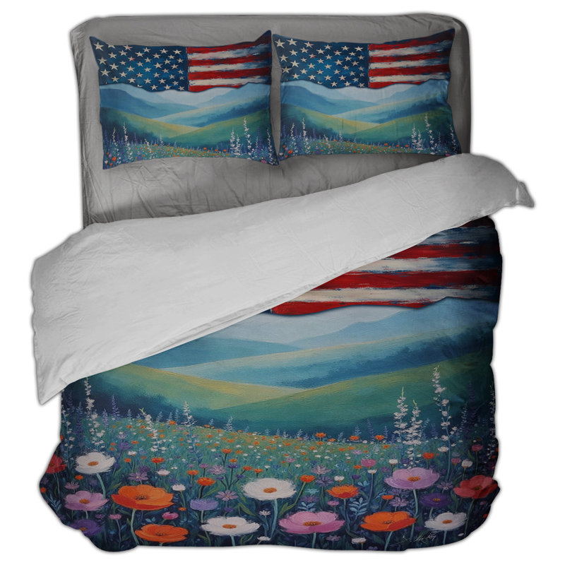Landscape With US FlagComforter Set, Twin Comforter + 1 Standard Pillowcase