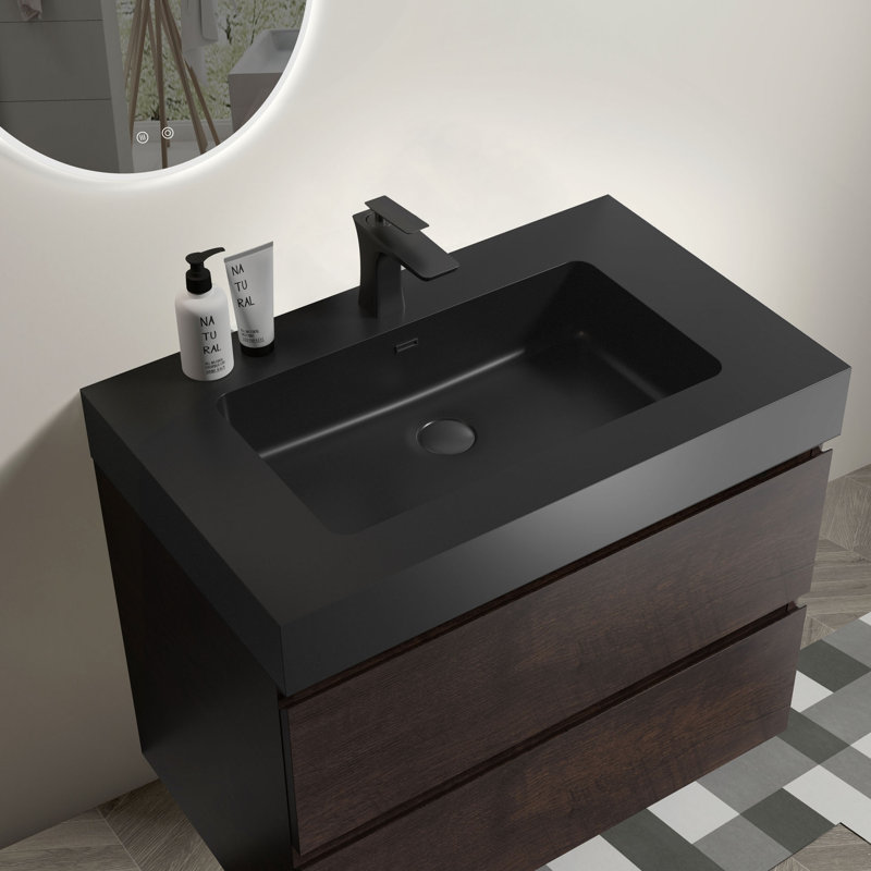 30" Bathroom Vanity With Sink, Large Storage Wall Mounted Floating Bathroom Vanity For Modern Bathroom, One-Piece Black Sink Basin Without Drain And Faucet, Pre-Assembled