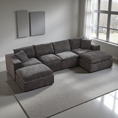 6 - Modules Upholstered Sectional With Cushions & Pillows, No Assembly Required Modern Chenille Cloud Sofa, Free Combination, Compression Packaging Design, Sofa Bed For Living Room