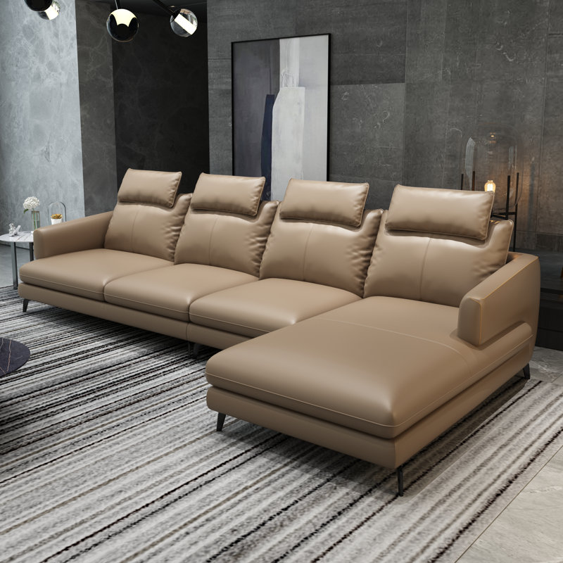 Marconi Sectional, Sand Beige Genuine Leather, Right Hand Facing