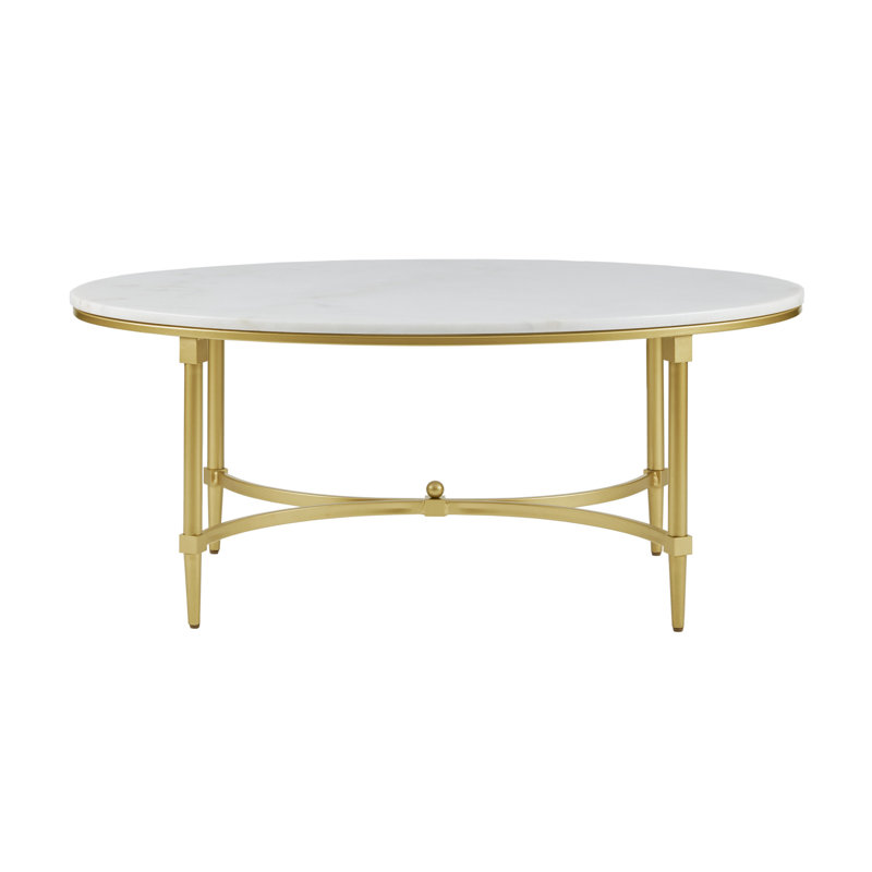 Bordeaux Gold Metal Faux Marble Top Oval Coffee Table
