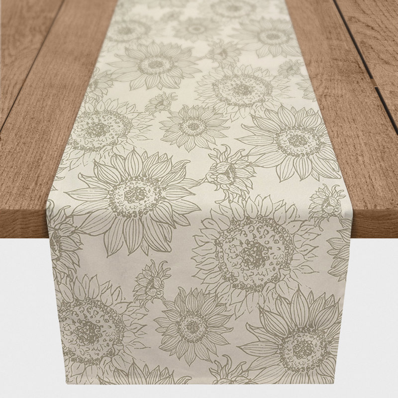 Arjon Rectangle Floral Polyester Table Runner, 72" x 16", Gold/White