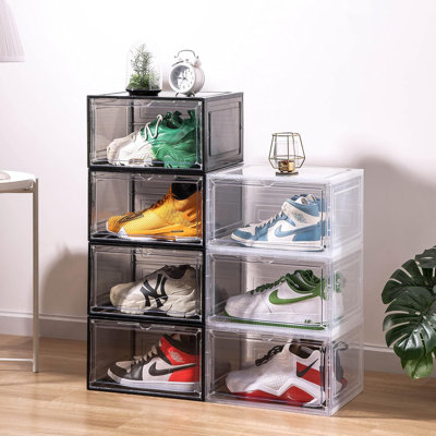 Grande boîte à chaussures transparente avec porte magnétique, bacs de rangement en plastique empilables