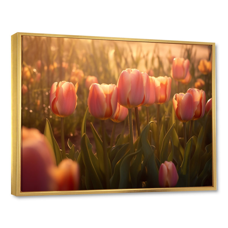 Champ de tulipes sur toile, H 30 po x l 40 po x P 1,5 po, Cadre flottant doré