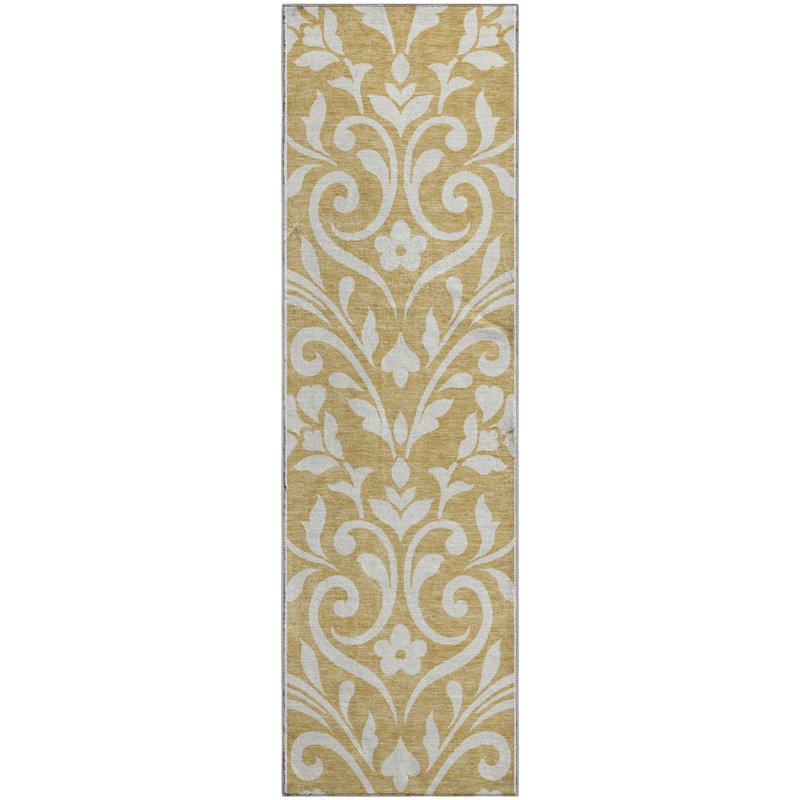 Premium Machine Washable Prisco Gold Rug, Runner 2'3" x 7'6"