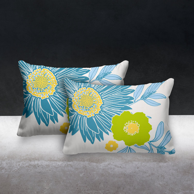 Floral Outdoor Reversible Throw Pillow, Turquoise