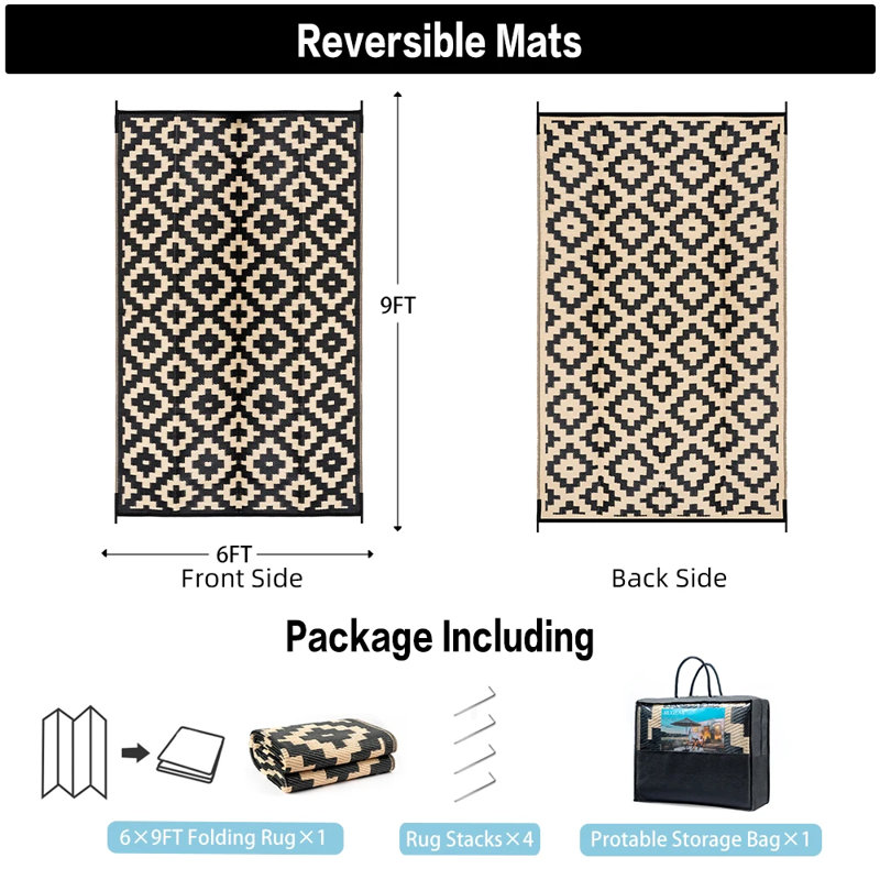 Modern Geometric Design Reversible Outdoor Rug, Rectangle 6' x 9'