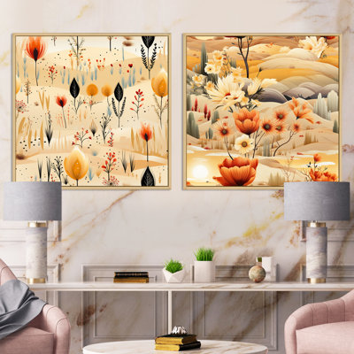 Aubepine - Ensemble de 2 collages carrés botaniques abstraits