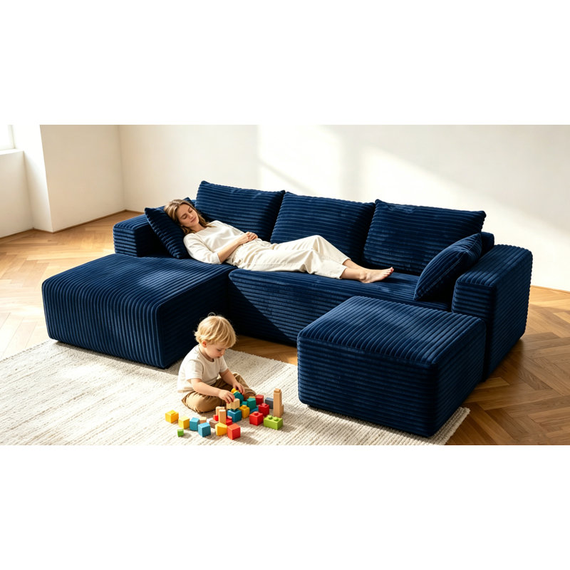 Boneless 92.4" Boneless Couch, Cloud Couch Sectional, Corduroy Sofa For Living Room, U Shaped Modular Sofa With Chaise, No Assembly