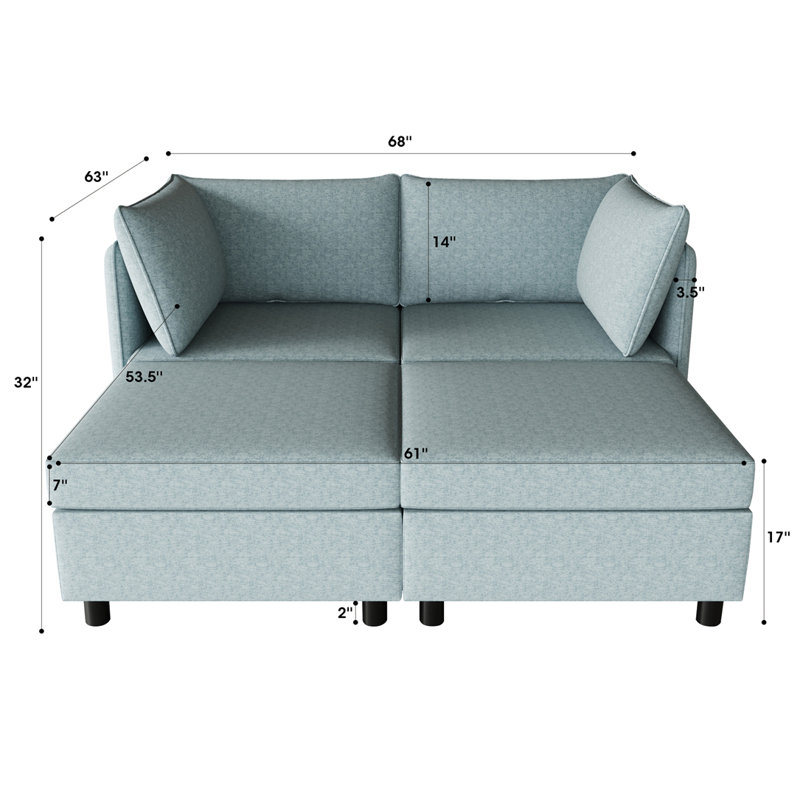 Chaise longue rembourrée Tanyia, Bleu antique