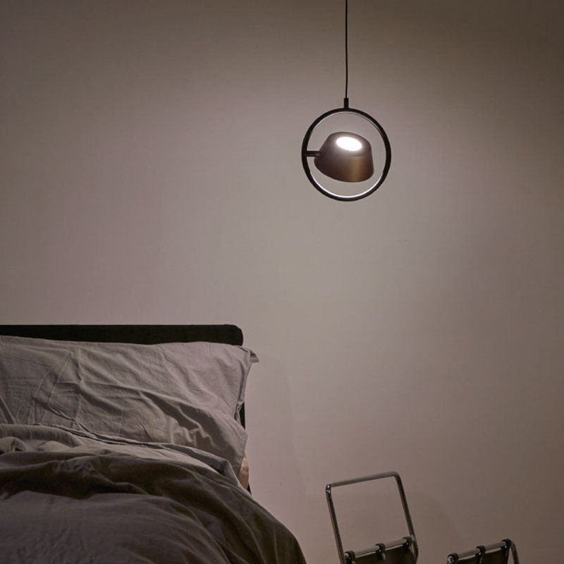 Black LED Drum Pendant Light with Bronze Shade