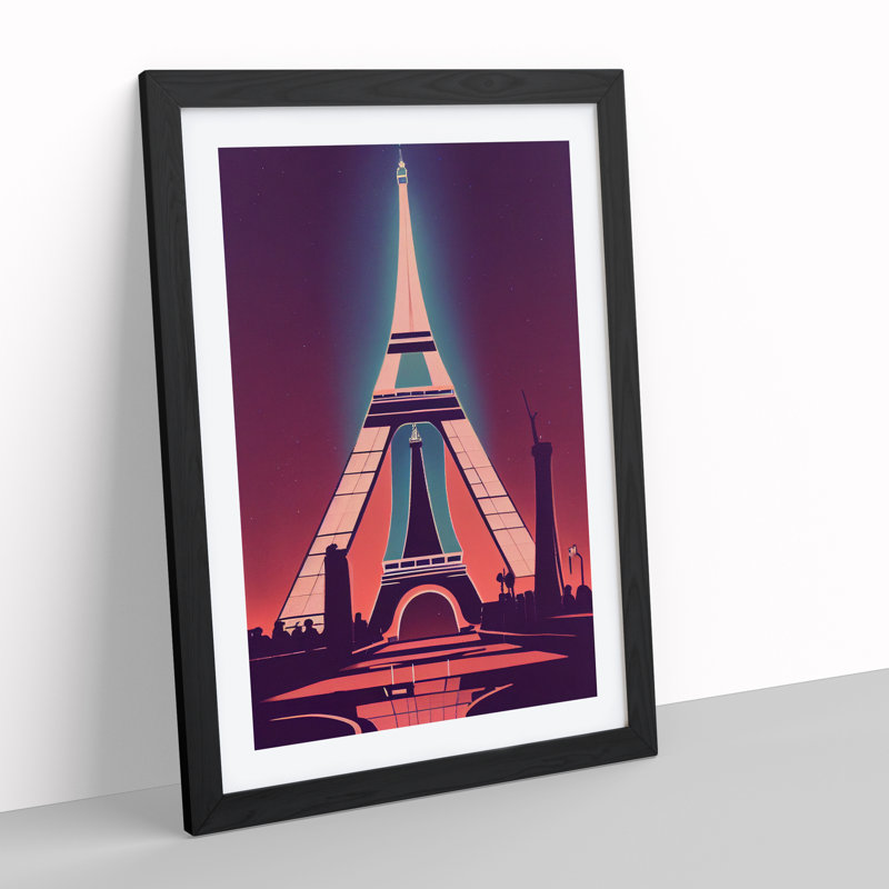 Eiffel Tower Art Deco No.3 - Wall Art, Black Framed, 64cm H x 46cm W x 2cm D