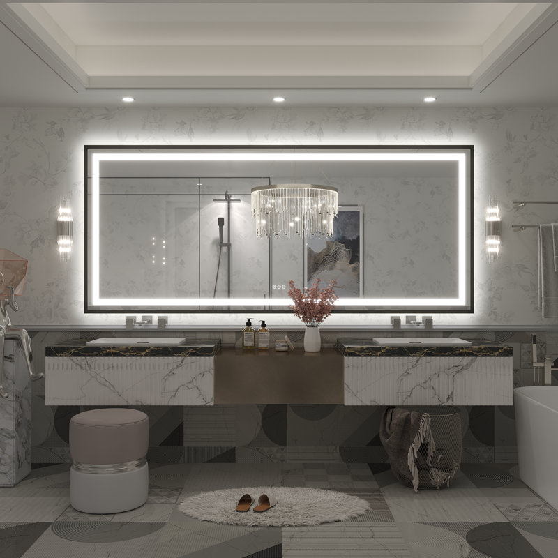 Miroir de salle de bain Molly Framelss, 88 po x 38 po, Noir