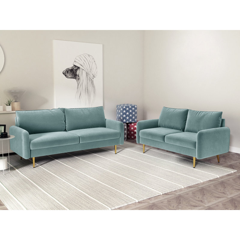 Ensemble de salon en velours 2 pièces Cococon, Velours cyan grisâtre pâle