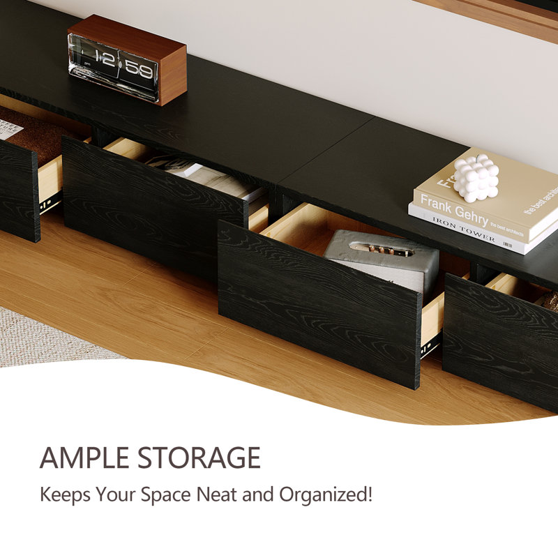 94.5" Modern Minimalist Black Wood TV Stand, Long Low Profile Media Console with Ample Storage Drawers, Contemporary Entertainment Center for Living Room, Apartment & Bedroom, Fits 75+ Inch TVs