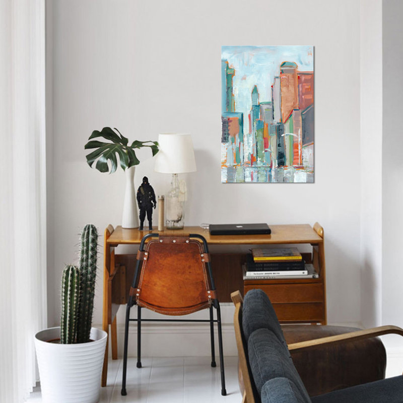 « centre-ville », reproduction sur toile, H 40 po x l 26 po x P 1,5 po, Toile tendue, Pas de tapis