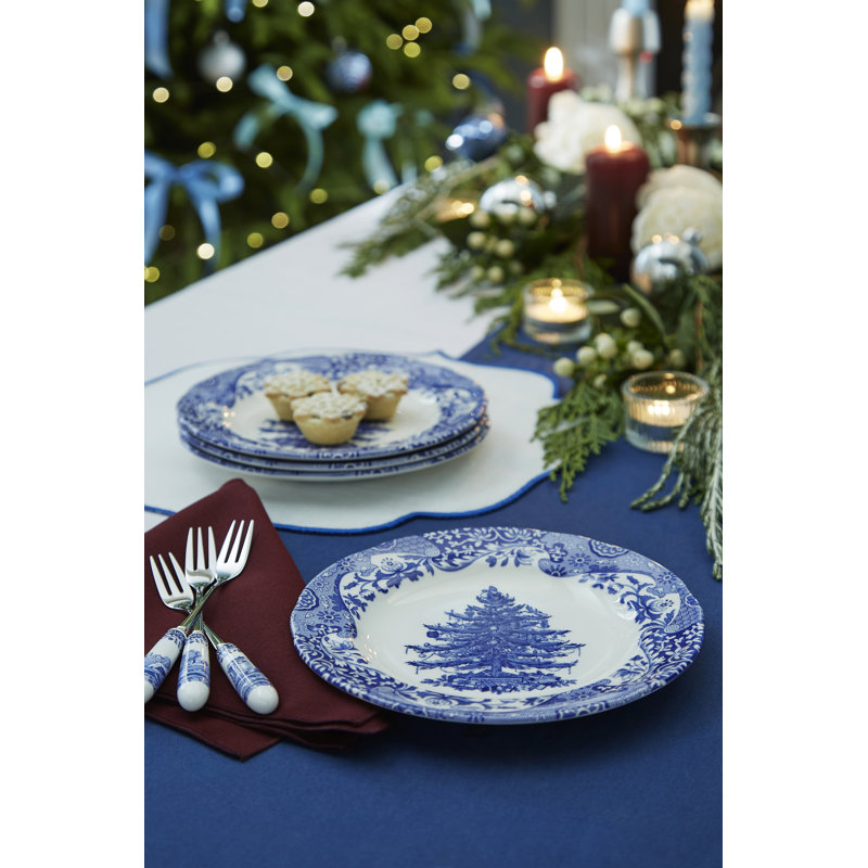 Blue Italian,christmas Set Of 4 Side Plates