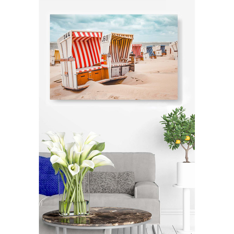 Chaises de plage rétro, cabana, sable, océan, bord de mer, H 26 po x l 50 po x P 1,5 po