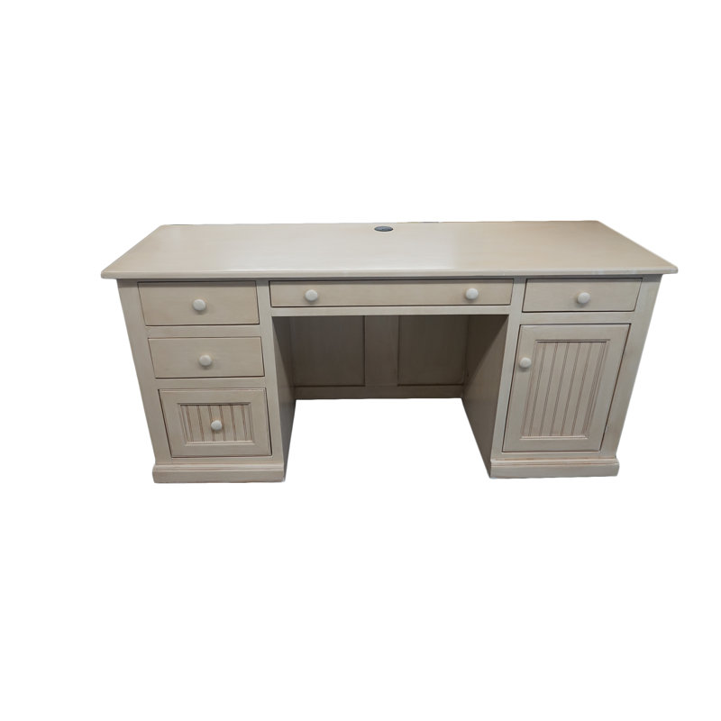 Breege Solid Wood Executive Desk, European Ivory
